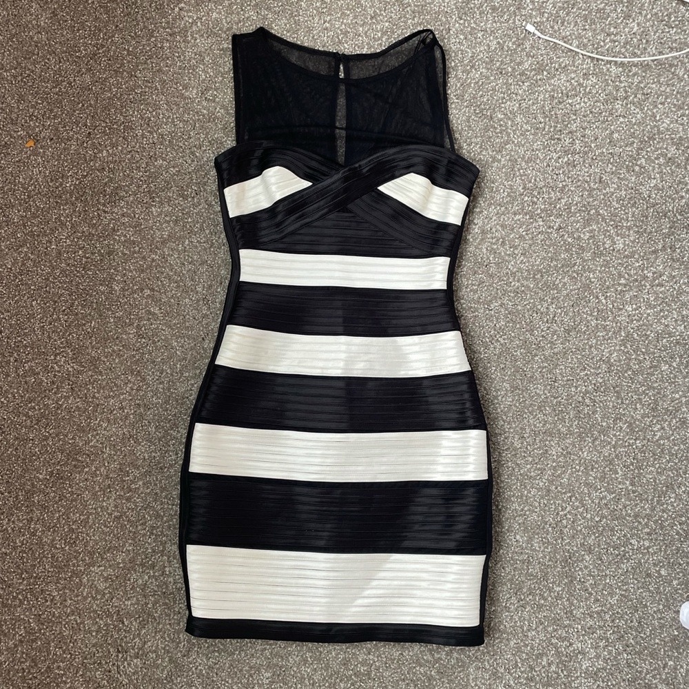 BCBG MAXAZRIA Mara Black & White Bandage Dress